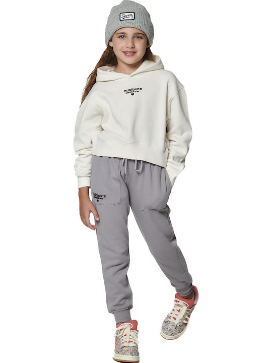 Fleece Kids Sweatshirt Cropped with Hood Star White