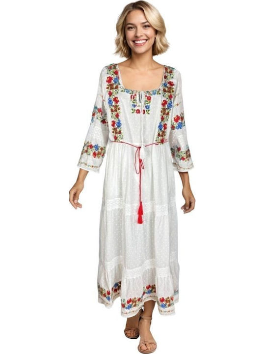 Summer Maxi Dress White Green