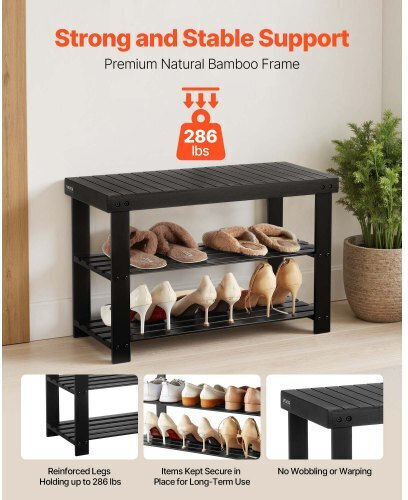 Wooden Shoe Organizer Black 27.6x11.3x17.8cm