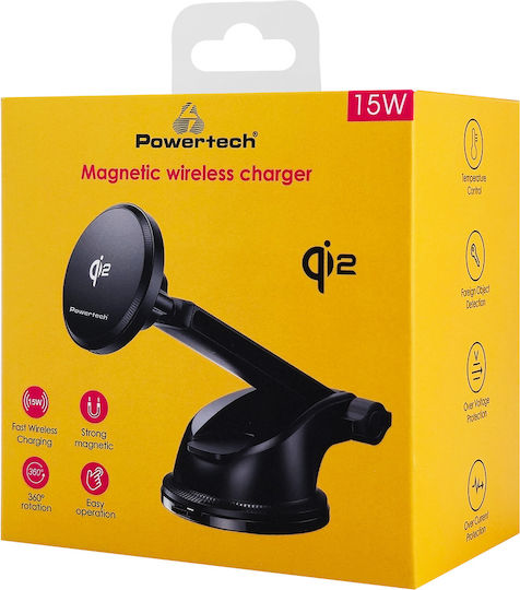 Powertech Car Mobile Mount with Magnet and Wireless Charging MagSafe Black