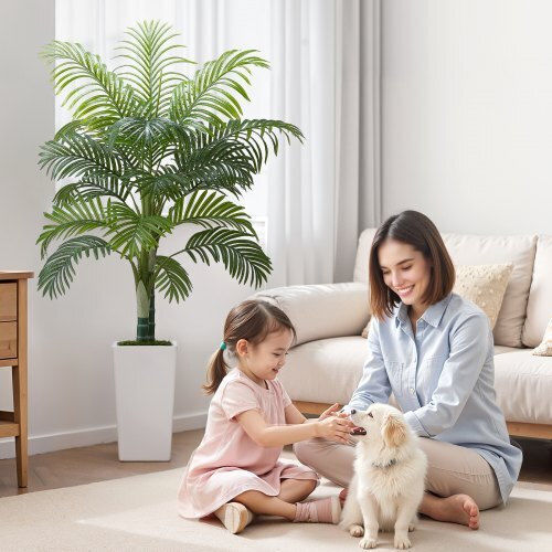 Vevor 1524 мм Изкуствена Палма Areca Фалшиво Растение Бял Саксия За Вътрешна Употреба