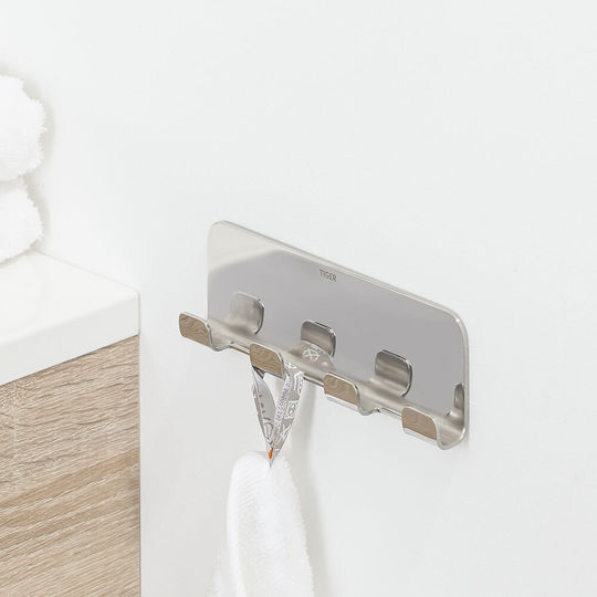 TIGER Wall-Mounted Bathroom Hook with 4 Positions Inox Silver