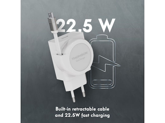 Thomson Charger with USB-A Port and Cable USB-C 22.5W Power Delivery / Quick Charge 3.0 Whites (GoCharge)