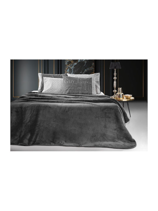 Guy Laroche Logo Velvet Blanket Double 220x240cm Anthracite