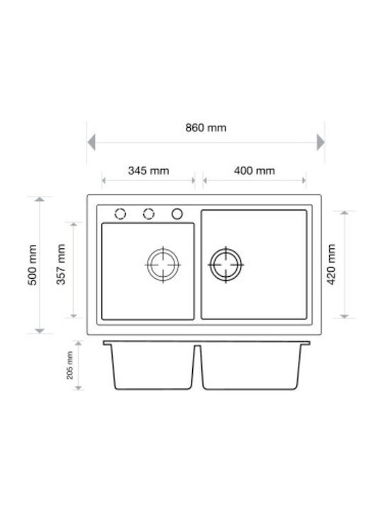 Macart Lexus N-200 Drop-In Sink Right Synthetic Granite W86xD50cm Brasil