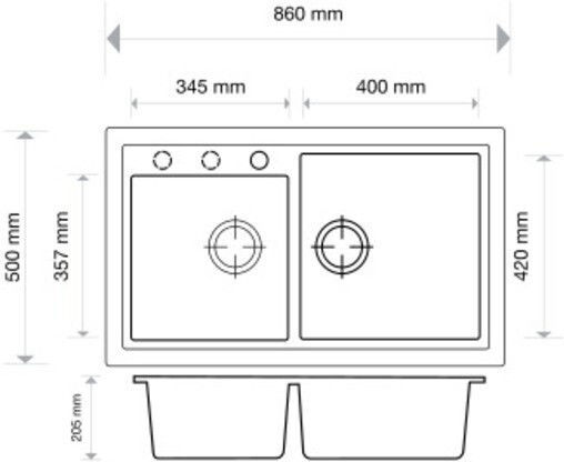 Macart Lexus N-200 Drop-In Chiuvetă Dreapta din Granit Sintetic L86xW50cm Brazilia