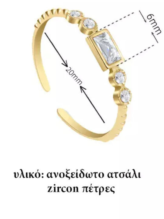 Bode Γυναικείο Δαχτυλίδι με Ζιργκόν από Ατσάλι Επιχρυσωμένο