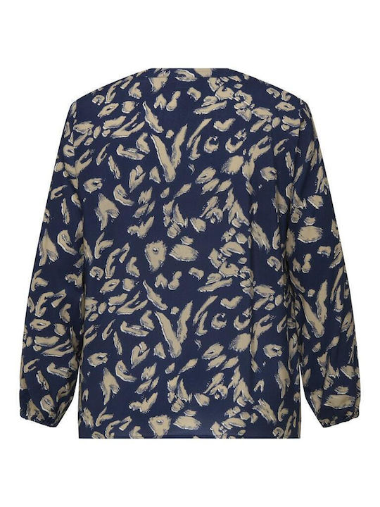 Women's Blouse Long Sleeve with V Neckline Blue
