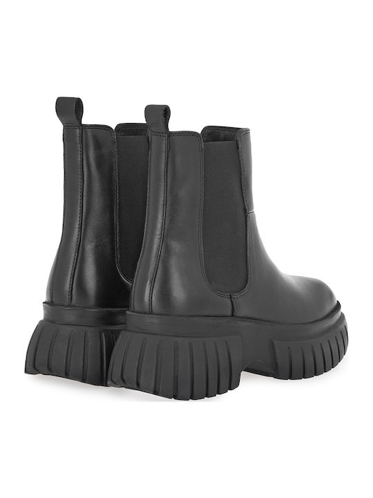 Ghete Dama de Piele cu Toc Mediu Negre
