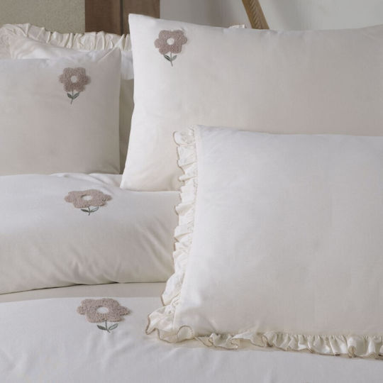 Şaheser Florita Set Husă de Pilotă 200x220 cm Dublă cu 4 Fețe de Pernă și 1 Cearșaf Bej