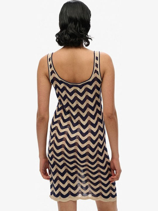 Summer Midi Knitted Dress Navy Gold