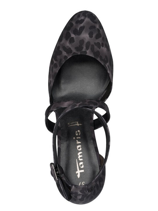 Gray High Heels with Strap Animal Print