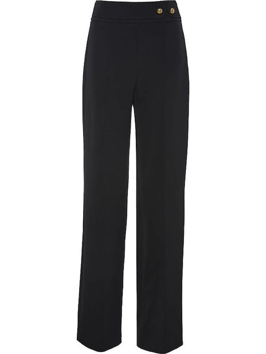 Damen Hoch tailliert Stoff Hose Black