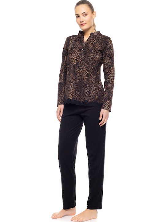 Pink Label Winter Damen Pyjama-Set Black
