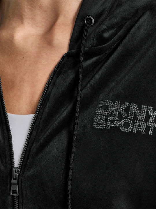 Rhinestone Damen Sweatshirtjacke Kapuzen Black
