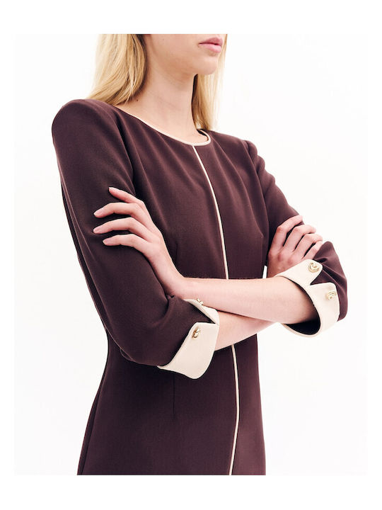 Midi Shirt Dress with 3/4 Sleeve Brown