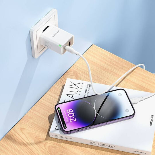 Borofone Charger Without Cable with USB-A Port and USB-C Port 45W Power Delivery Whites (BN16 Tough)