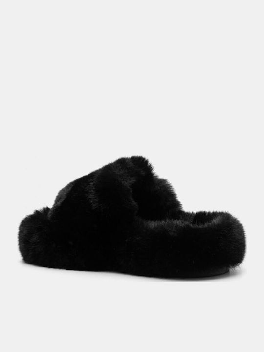 Winter Women's Slippers with Fur Black