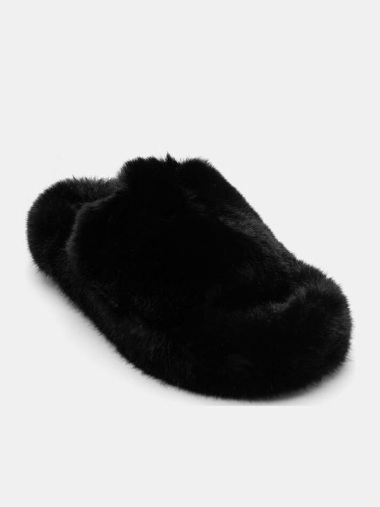 Winter Women's Slippers with Fur Black