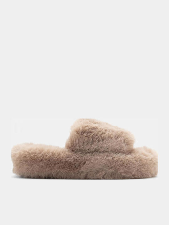Winter Women's Slippers with Fur Beige
