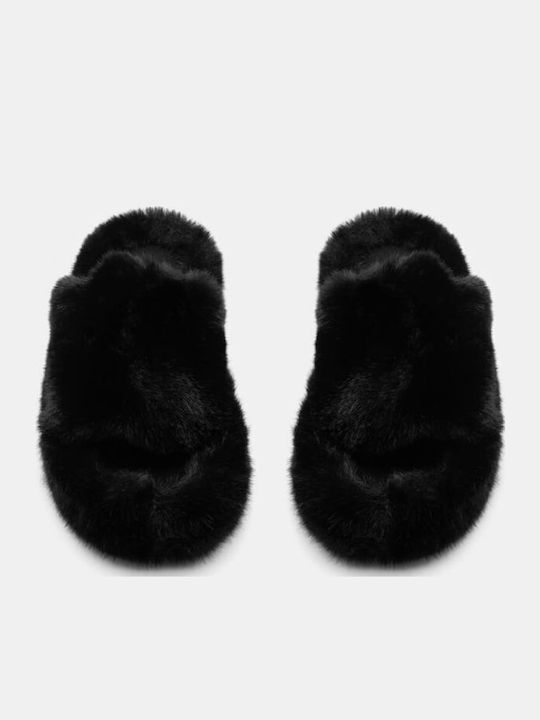 Winter Women's Slippers with Fur Black