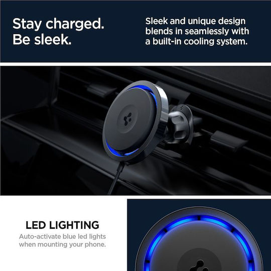 Spigen OneTap Pro 3 CryoMax Поставка за Мобилен Телефон за Кола с магнит и Безжично Зареждане MagSafe Черна