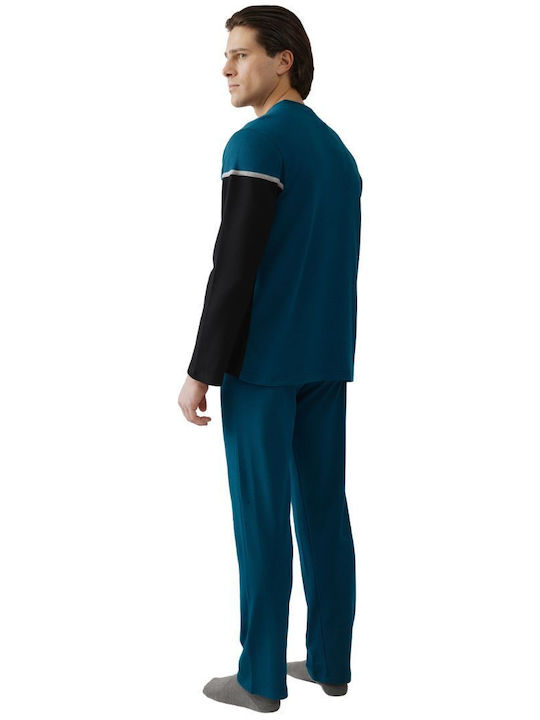 Minerva Bull Punto Di Roma Men's Winter Pajamas Set Black-petrol