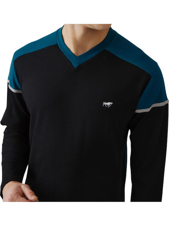 Minerva Bull Punto Di Roma Men's Winter Pajamas Set Black-petrol