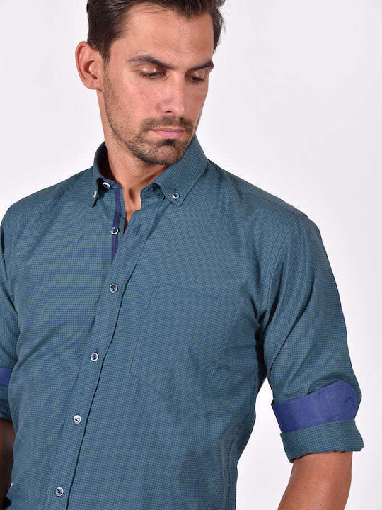 Long-sleeved Cotton Shirt Checked Green/Blue