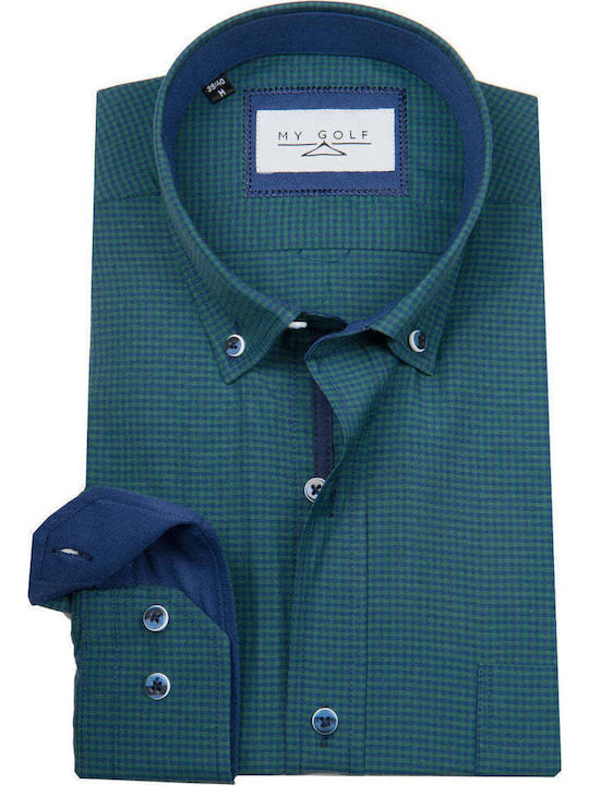 Long-sleeved Cotton Shirt Checked Green/Blue