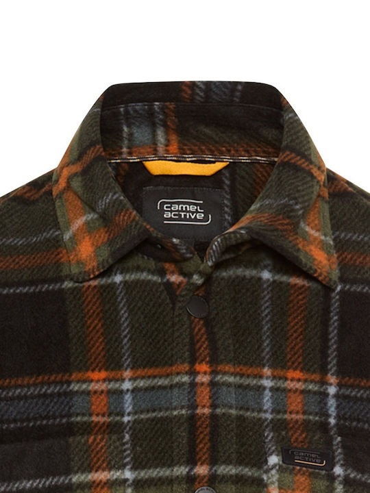 Μακρυμάνικo Overshirt σε Κανονική Γραμμή Καρό Πορτοκαλί/καφέ