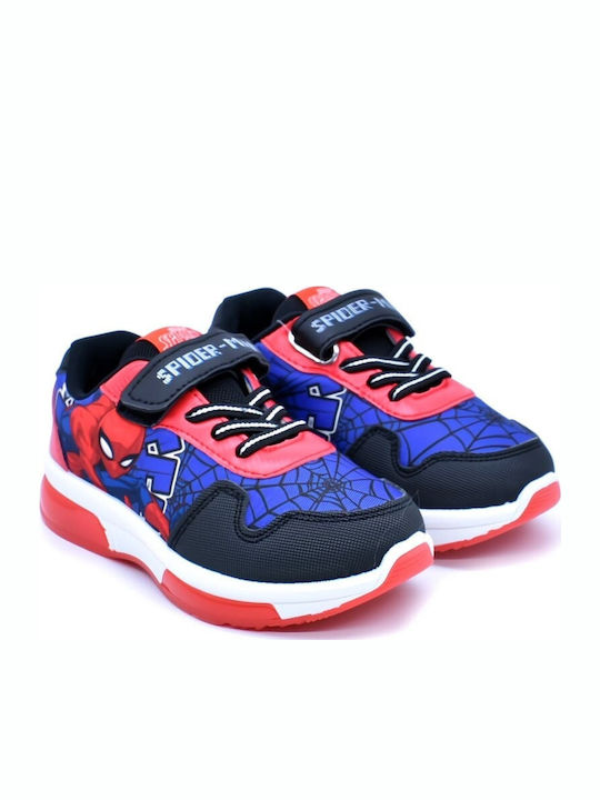 Spiderman Kids Anatomic Sneakers with Hoop & Loop Closure and Blue Lights