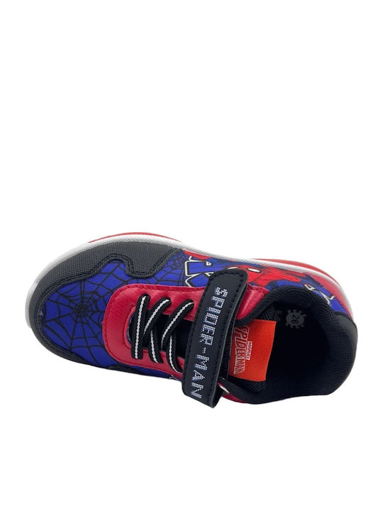 Spiderman Kids Anatomic Sneakers with Hoop & Loop Closure and Blue Lights