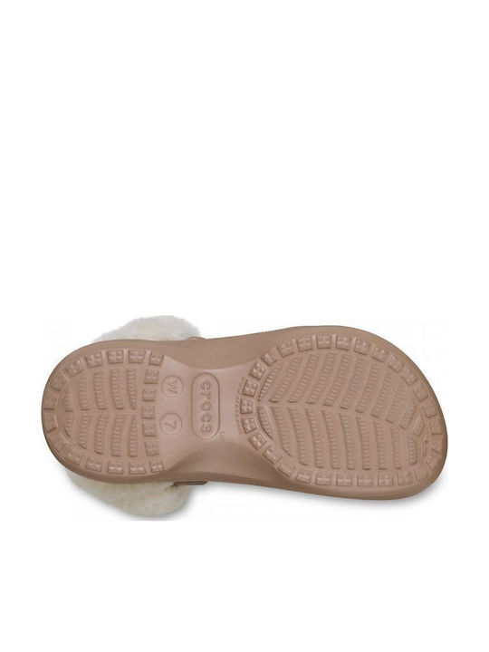 Crocs Crocs Damen Holzschuhe mit Pelz Beigefarbe