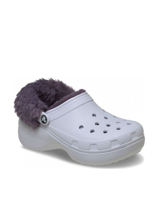 Crocs Saboti Classic Platform Pentru Femei Cu Blană Violet
