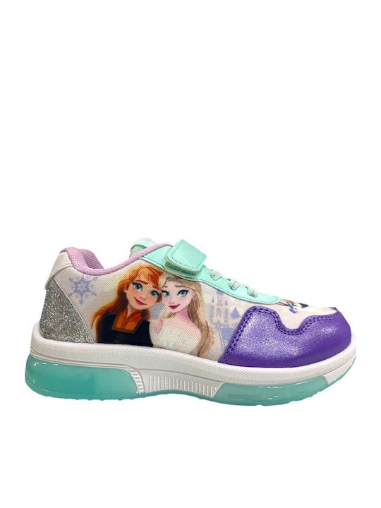 Frozen Παιδικά Sneakers Ανατομικά με Σκρατς & Φωτάκια Λιλά