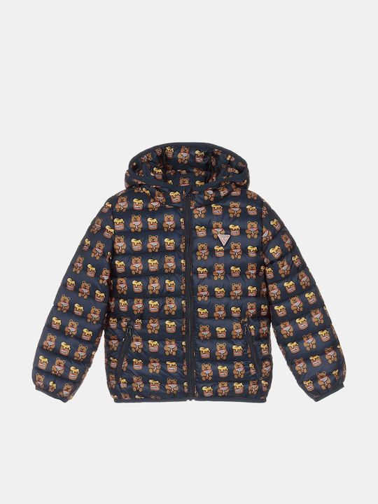 Down Kids Quilted Short Jacket with Hood Blue