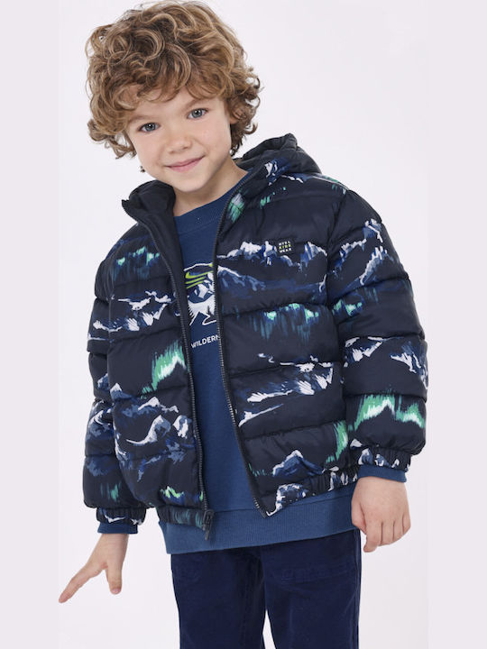 Kids Quilted Short Double Sided Jacket with Hood Blue