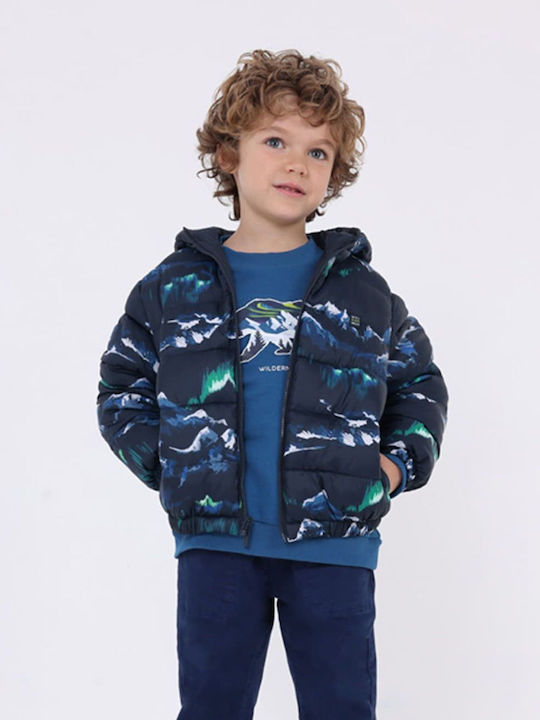 Kids Quilted Short Double Sided Jacket with Hood Blue