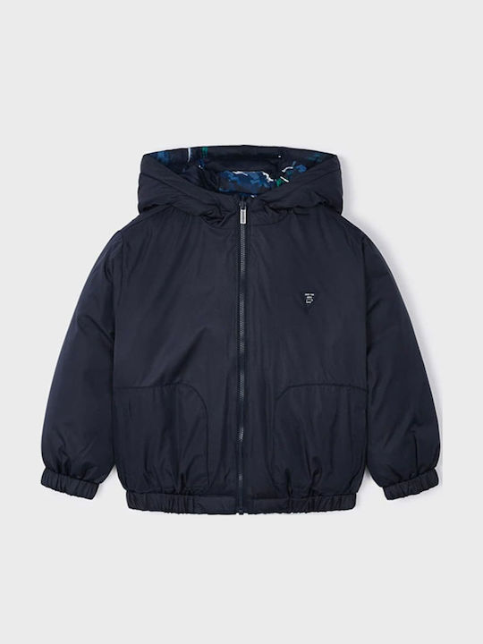Kids Quilted Short Double Sided Jacket with Hood Blue