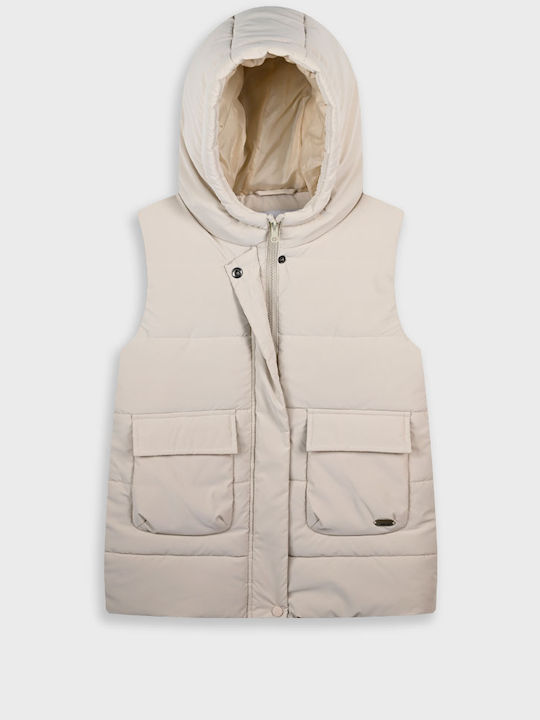 Kids' Quilted Jacket Sleeveless with Hood Vanilla