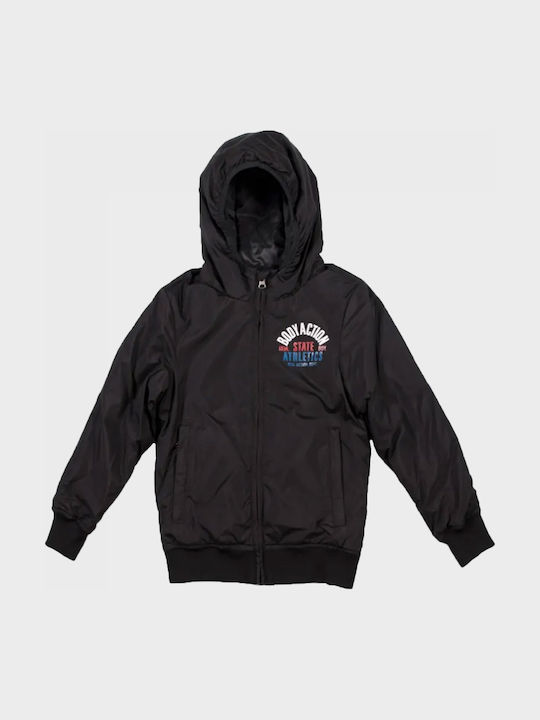 Kinder Sportjacke Kurz mit Kapuze Schwarz