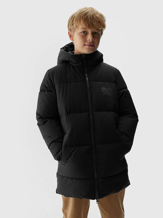 Down Kids Casual Coat Long Hooded Black