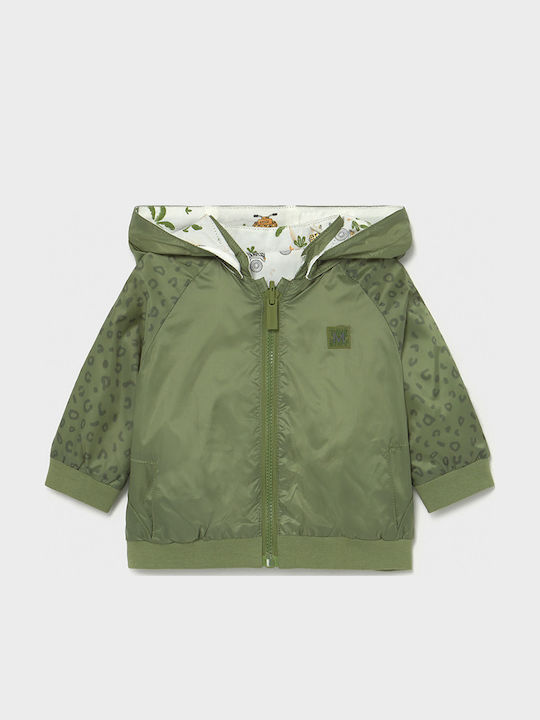 Kids' Sports Jacket Short Windproof Double Sided with Hood Khaki Ecofriends