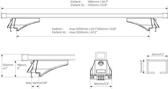 Menabo 135cm. pentru Audi Q5 2008-2014 (Set cu picioare) Negre
