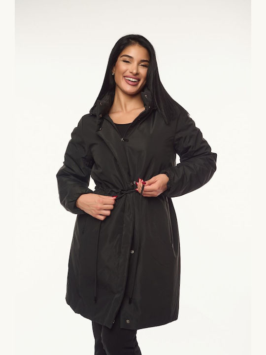 Women's Long Lifestyle Jacket for Winter with Hood Black
