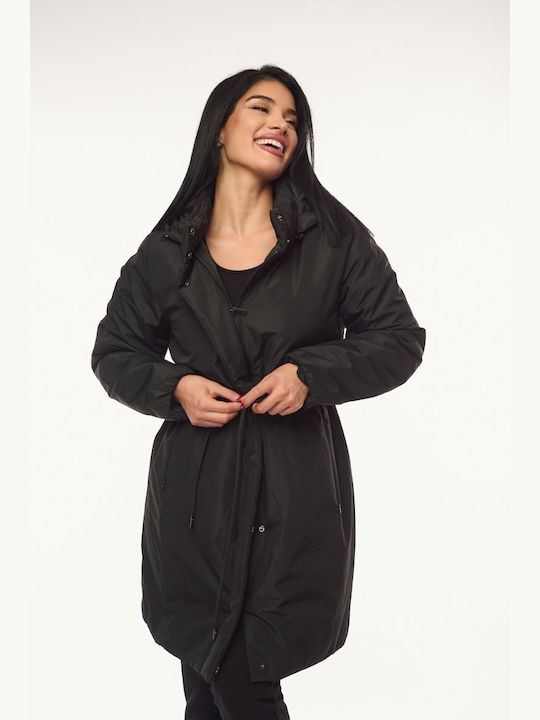 Women's Long Lifestyle Jacket for Winter with Hood Black