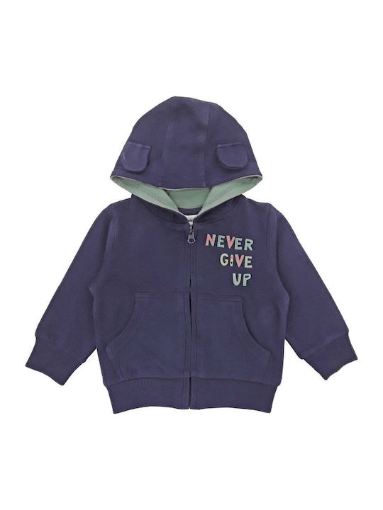 Kids Sweatshirt Cardigan with Hood Dark Blue Never Give Up