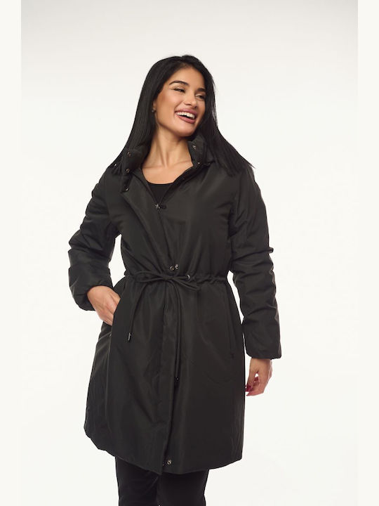 Women's Long Lifestyle Jacket for Winter with Hood Black