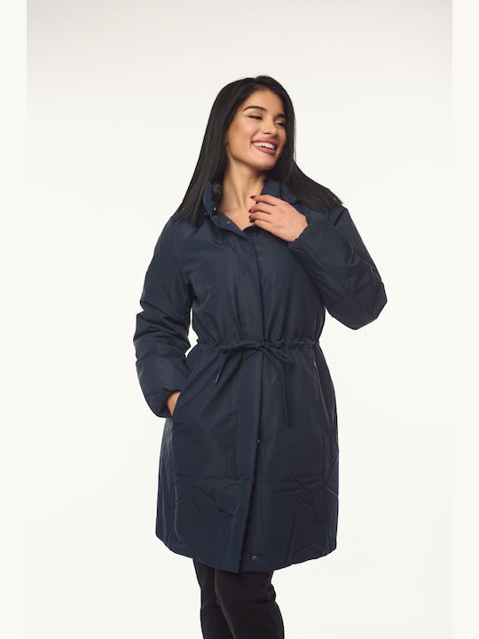 Women's Long Lifestyle Jacket for Winter with Hood Blue
